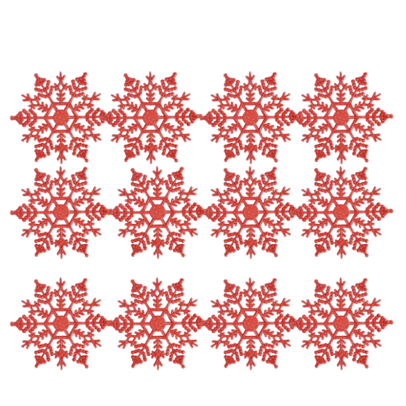 Red Glitter Snowflake Christmas Ornaments – Whimsical Holiday Décor Set (12 Pieces)