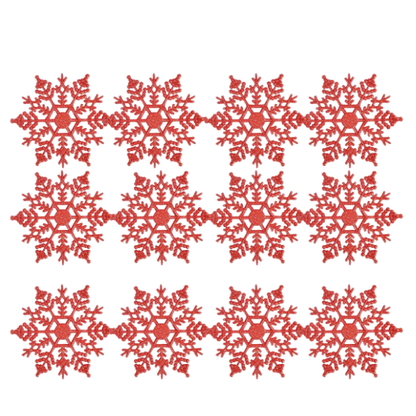 Red Glitter Snowflake Christmas Ornaments – Whimsical Holiday Décor Set (12 Pieces)