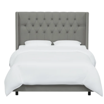 Timeless Upholstered Wingback King Size Bed with Button Tufting and Nailhead Trim