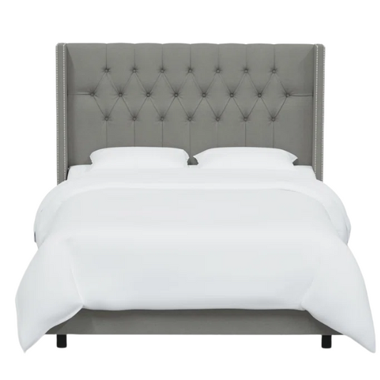 Timeless Upholstered Wingback King Size Bed with Button Tufting and Nailhead Trim