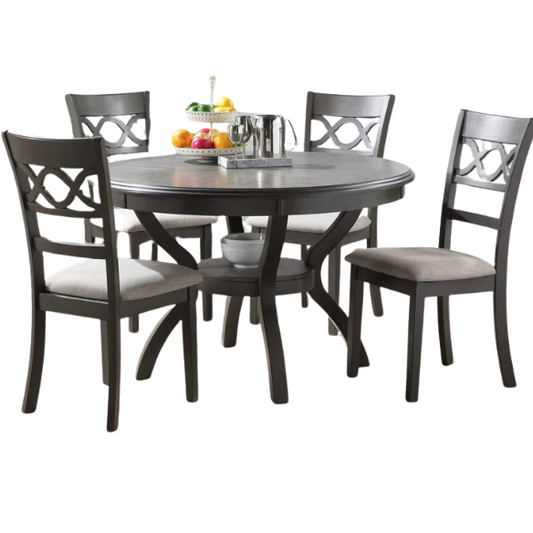 5-Piece Dining Set – Modern Farmhouse Round Table with Curvy Legs & X-Cross Chair Detail