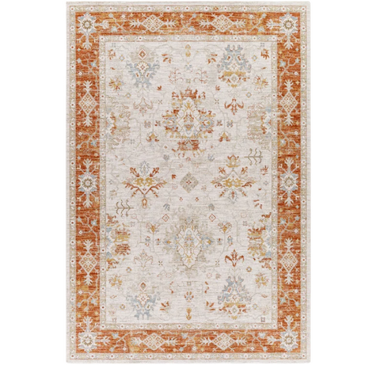 Elegant Oriental Rug – Stain-Resistant, High-Low Pile, Machine Woven with Fringed Detailing