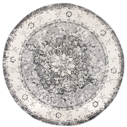 Distressed Oriental-Inspired Indoor Rug – Gray, Silver & Ivory Medallion Pattern, Stain-Resistant, Fade-Resistant, Perfect for Traditional & French Country Décor
