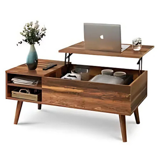 Mid-century storage table espresso. Dual-toned rustic finish with hydraulic lift. Modern Living Room Furniture