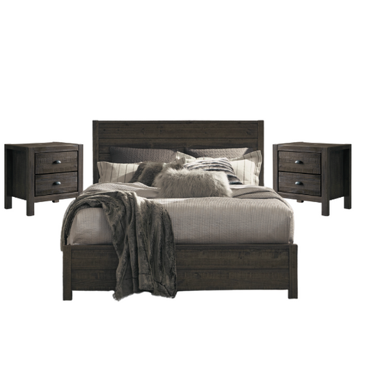 Durable Solid Pine Wood Queen Bed with Matching Dresser and Nightstand – Standard 3-Piece Bedroom Set