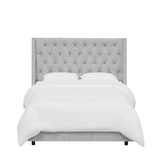 Chic Upholstered Wingback King Size Bed with Button Tufting and Nailhead Trim