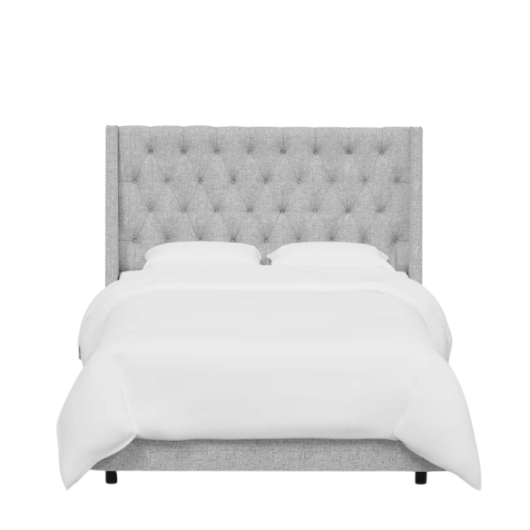 Chic Upholstered Wingback King Size Bed with Button Tufting and Nailhead Trim