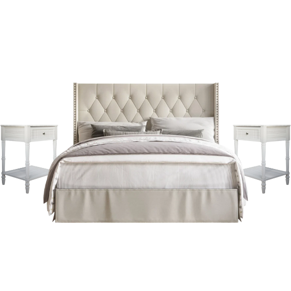 Luxurious Cream Upholstered Twin Bedroom Set: Standard 3-Piece Collection for Elegant Comfort