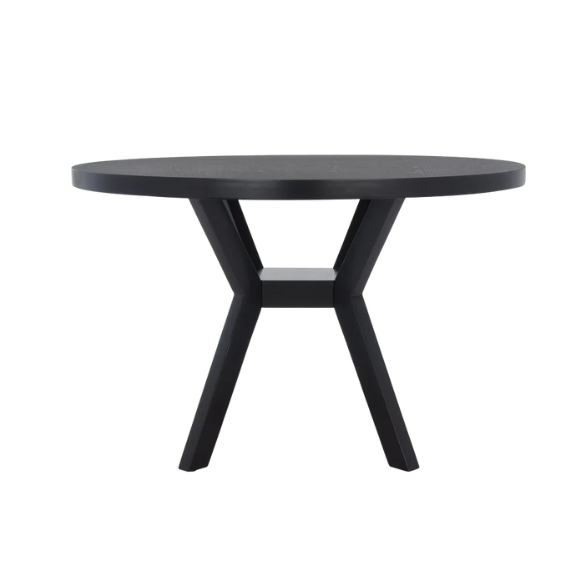 Round Wood Dining Table – French Bistro-Inspired Design, Sleek Dark Brown Frame