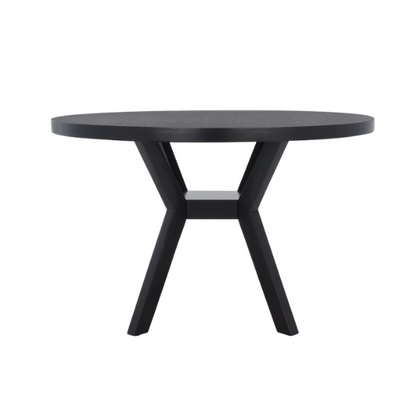 Round Wood Dining Table – French Bistro-Inspired Design, Sleek Dark Brown Frame