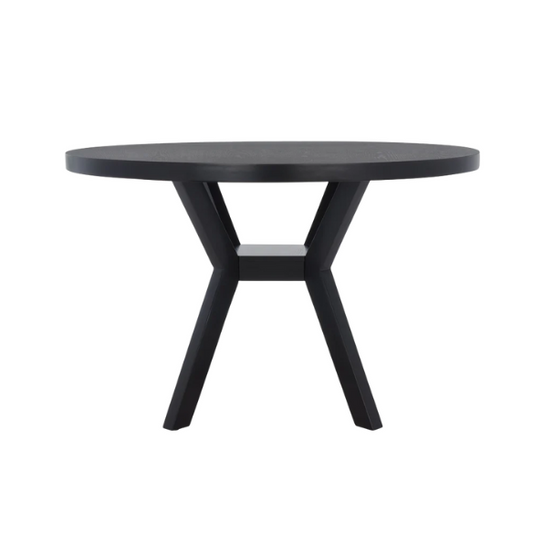 Round Wood Dining Table – French Bistro-Inspired Design, Sleek Dark Brown Frame