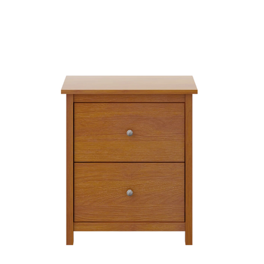 2-Drawer Nightstand – Neutral Engineered Wood, Streamlined Rectangular Design, Four Block Legs, Convenient Storage with Roller-Glide Drawers & Metal Knobs, Perfect for Traditional & Contemporary Bedroom