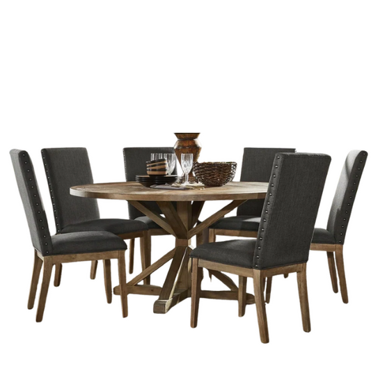 Modern Fabric and Wood Dining Set – Where Elegance Meets Comfort and Style