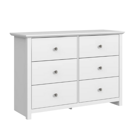Modern 6-Drawer Double Dresser with Angled Sled Legs and Round Metal Hardware