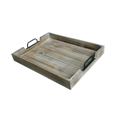Rustic Wooden Coffee Table Tray with Handle Slots – Farmhouse-Inspired Accent for Stylish Organization and Decor