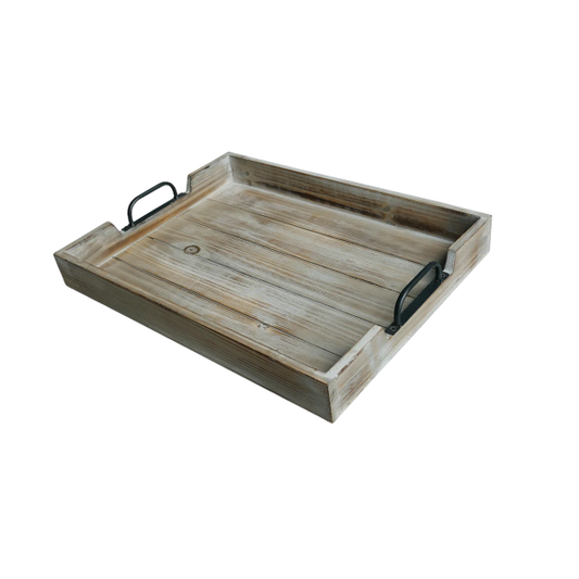 Rustic Wooden Coffee Table Tray with Handle Slots – Farmhouse-Inspired Accent for Stylish Organization and Decor