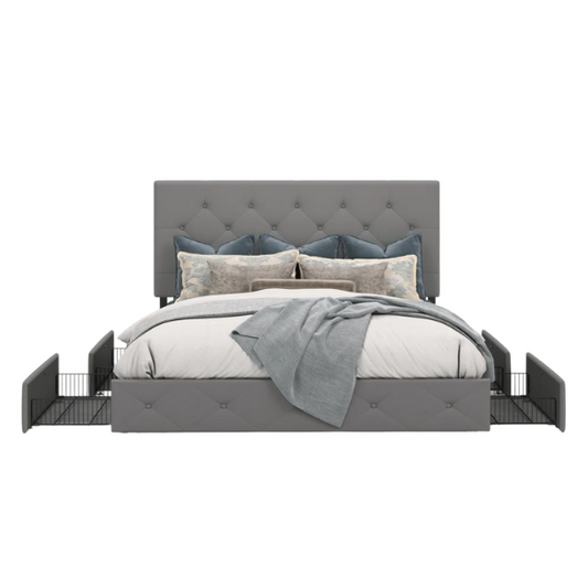Button Tufted Upholstered Platform Storage Bed – Full Double Size with Spacious Drawers