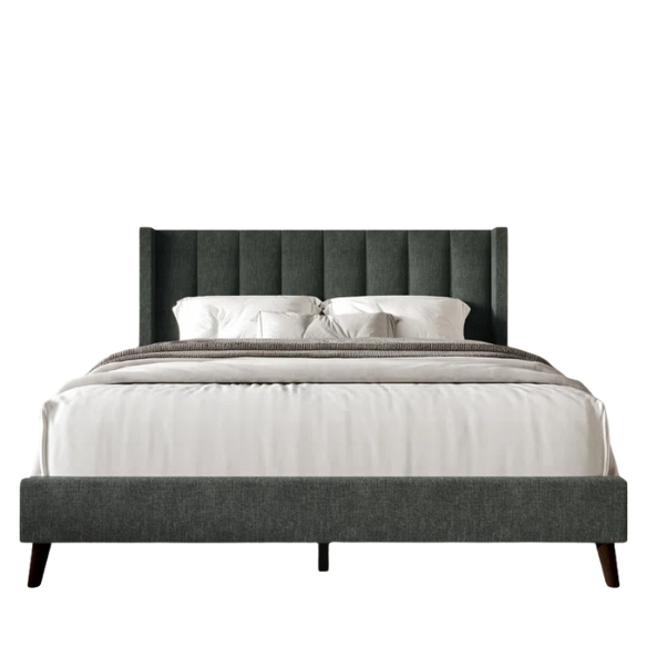 Queen Size Upholstered Wingback Bed with Soft Polyester Fabric – Elegant and Modern Design