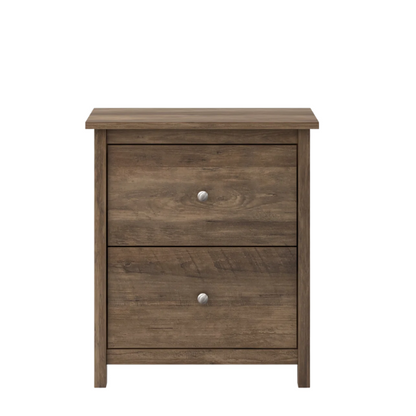 2-Drawer Nightstand – Neutral Engineered Wood, Streamlined Rectangular Design, Four Block Legs, Convenient Storage with Roller-Glide Drawers & Metal Knobs, Perfect for Traditional & Contemporary Bedroom
