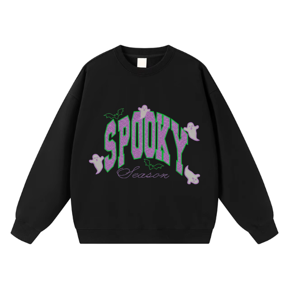 Glittery Embroidered 'Spooky Season' – Purple Ghosts & Pumpkin Design