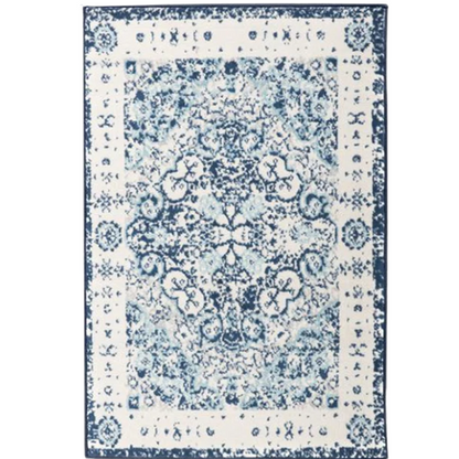 Distressed Oriental-Inspired Indoor Rug – Blue and White Medallion Pattern, Stain-Resistant, Fade-Resistant, Perfect for Traditional & French Country Décor