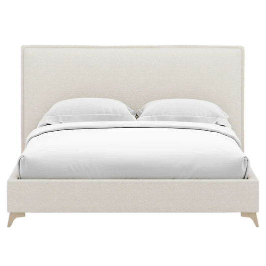 Luxurious King Size Flange-Edge Bouclé Bed Frame with Padded Headboard – Soft, Textured Fabric, Solid Wood Support