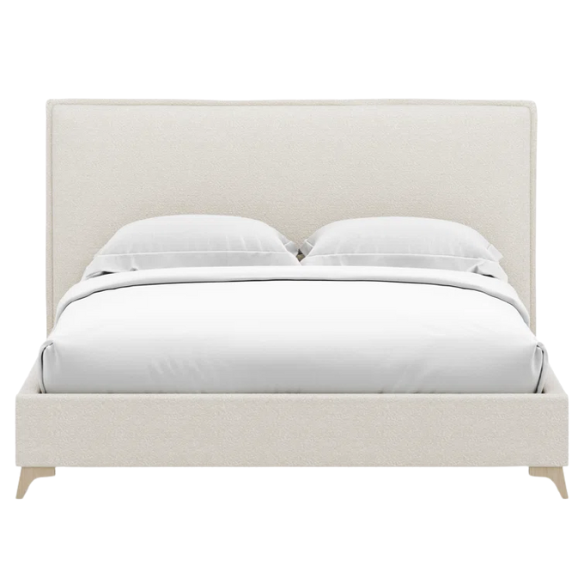 Luxurious King Size Flange-Edge Bouclé Bed Frame with Padded Headboard – Soft, Textured Fabric, Solid Wood Support
