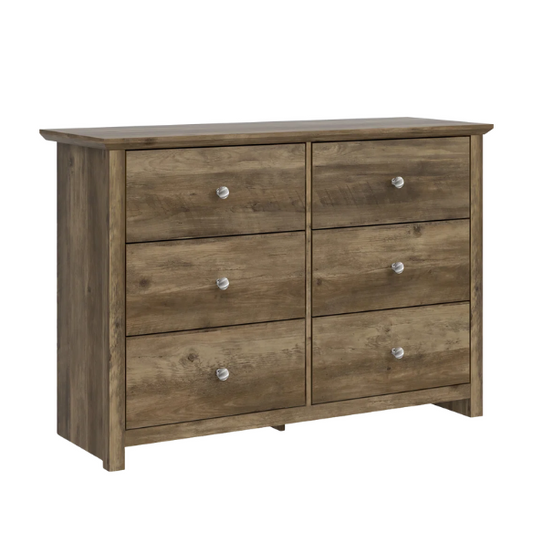 Modern 6-Drawer Double Dresser with Angled Sled Legs and Round Metal Hardware