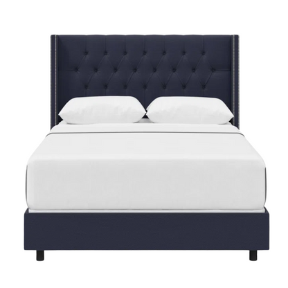 Timeless Upholstered Wingback King Size Bed with Button Tufting and Nailhead Trim