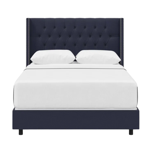 Timeless Upholstered Wingback King Size Bed with Button Tufting and Nailhead Trim