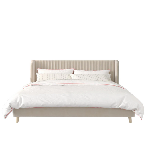 King Size Upholstered Wingback Platform Bed – Luxe Velvet Headboard with Vertical Tufting, Mid-Century Modern Design, and Space-Saving Wooden Frame
