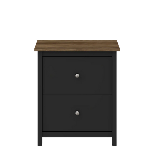 2-Drawer Nightstand – Neutral Engineered Wood, Streamlined Rectangular Design, Four Block Legs, Convenient Storage with Roller-Glide Drawers & Metal Knobs, Perfect for Traditional & Contemporary Bedroom