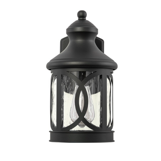 1-Light Matte Black Outdoor Wall Sconce with Seeded Glass Shade – Traditional Lantern Design, Weather-Resistant, Ideal for Porch, Patio, and Front Entrance