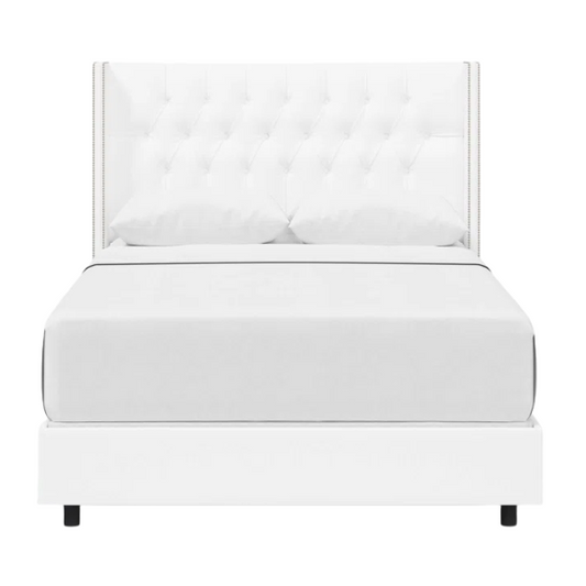 Timeless Upholstered Wingback King Size Bed with Button Tufting and Nailhead Trim