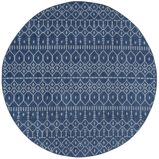 Boho-Inspired Navy & Grey Geometric Rug – Fade & Stain-Resistant, Low-Pile, Perfect for High-Traffic Indoor/Outdoor Spaces