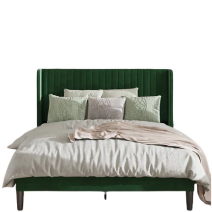 King Size Upholstered Platform Bed with Wingback Headboard – Simple, Elegant Design, Sturdy Wooden Slats, No Box Spring Needed for a Luxurious Sleep Experience