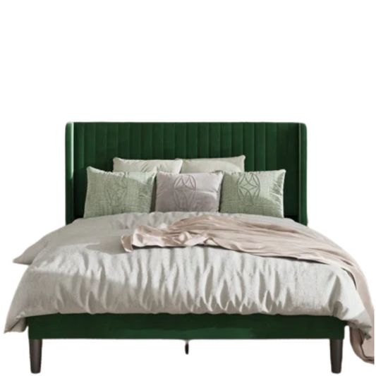 King Size Upholstered Platform Bed with Wingback Headboard – Simple, Elegant Design, Sturdy Wooden Slats, No Box Spring Needed for a Luxurious Sleep Experience