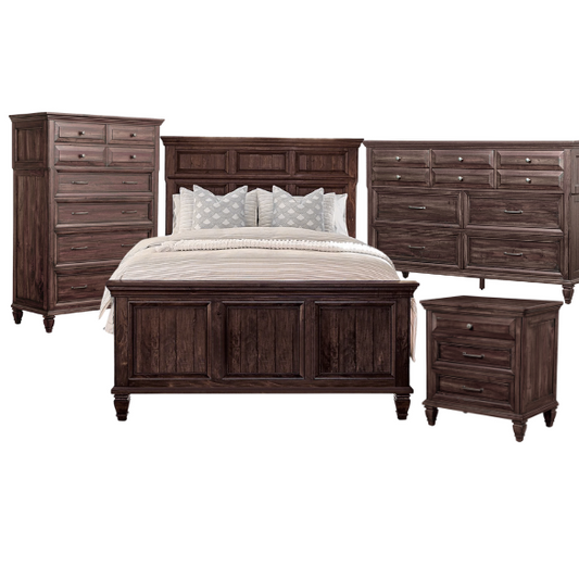Old-World Charm Meets Glamour in 5-Piece Queen Bedroom Set – Rich Brown Finish with Crown Molding, Felt-Lined Drawers, and Built-In Outlets