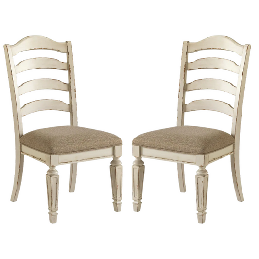 Rustic White Ladder Back Dining Chairs (Set of 2) – Farmhouse Style Wood Side Chairs with Upholstered Seats