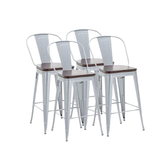Set of 4 Farmhouse Counter Height Stools – Rustic Industrial Style with Removable Backrest, Heavy-Duty Steel Frame, and Scratch-Resistant Finish