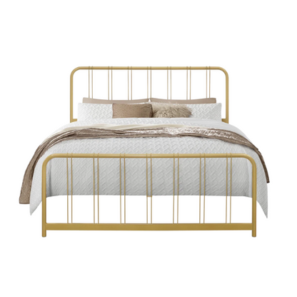 King Size Metal Slat Bed – Modern Minimalist Design with Kiln-Dried Wood Slats for Box Spring-Free Convenience and Versatile Style