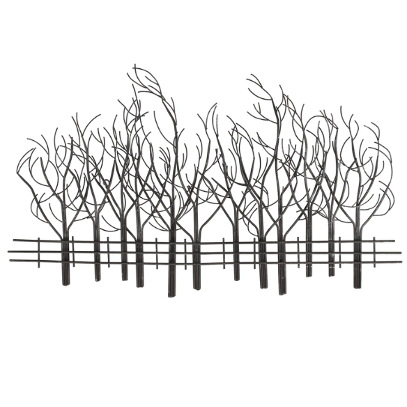 Metal Field of Twelve Trees Wall Décor – Handcrafted Iron Sculpture with Nature-Inspired Design and Snow Accent