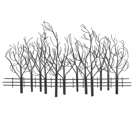 Metal Field of Twelve Trees Wall Décor – Handcrafted Iron Sculpture with Nature-Inspired Design and Snow Accent