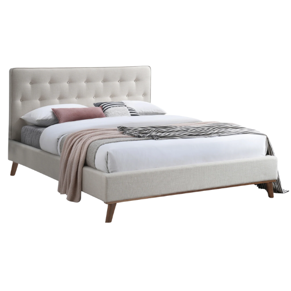 Modern Upholstered Platform Bed with Button Tufting and Eucalyptus Wood Frame – King Size