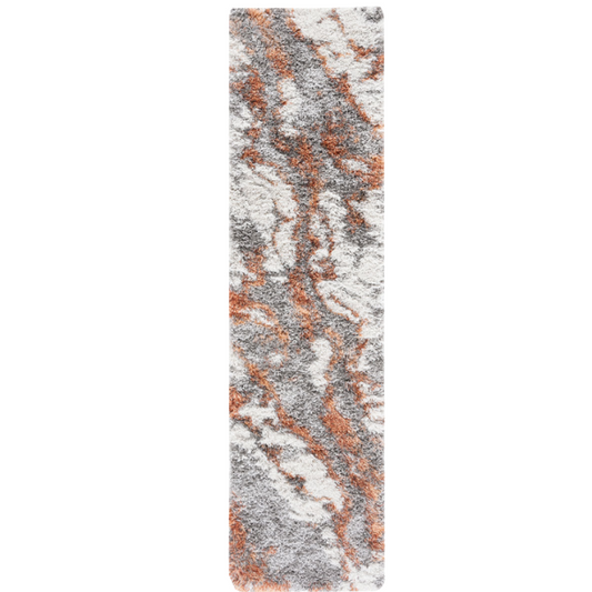 Plush Abstract Rust, Grey, and White Pattern Shag Rug