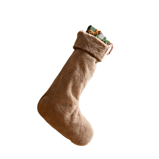 Soft Fabric Christmas Stocking – Cozy, Cotton-Lined Design in Neutral & Green Tones for Timeless Holiday Charm