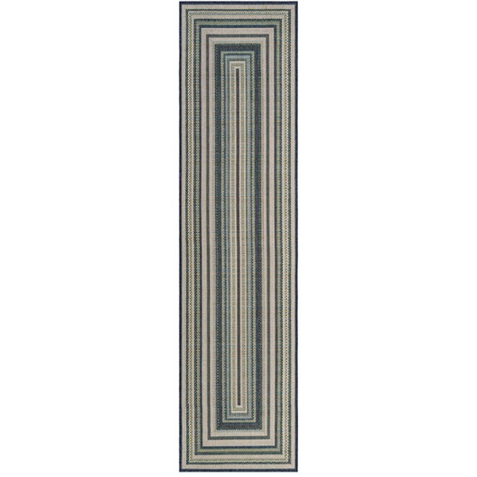 Coastal-Inspired Geometric Rug – Fade & Stain-Resistant,Ivory,Green,Blue Pattern, Ideal for Indoor/Outdoor Use