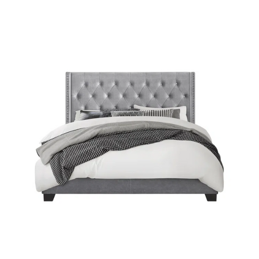 Queen Size Upholstered Low Profile Bed with Glamorous Button Tufted Foundation – Elegant and Timeless Design