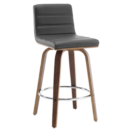 Mid-Century Modern Faux Leather Swivel Counter/Bar Stools – 360° Swivel, Padded PU Leather Seat & Back, Durable Bentwood Legs, Metal Footrest, Supports Up to 440lbs for Home Bar or Kitchen