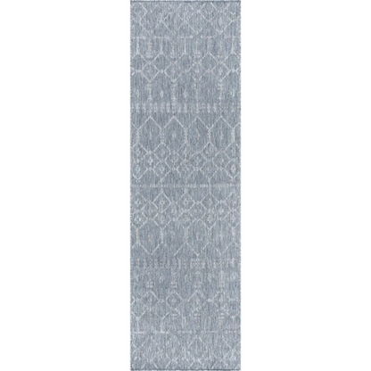 Boho-Inspired Greyish Blue & Ivory Geometric Rug – Fade & Stain-Resistant, Low-Pile, Perfect for High-Traffic Indoor/Outdoor Spaces